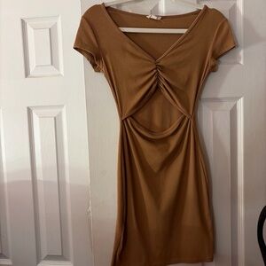 See You Monday Tan Ribbed Mini Dress
